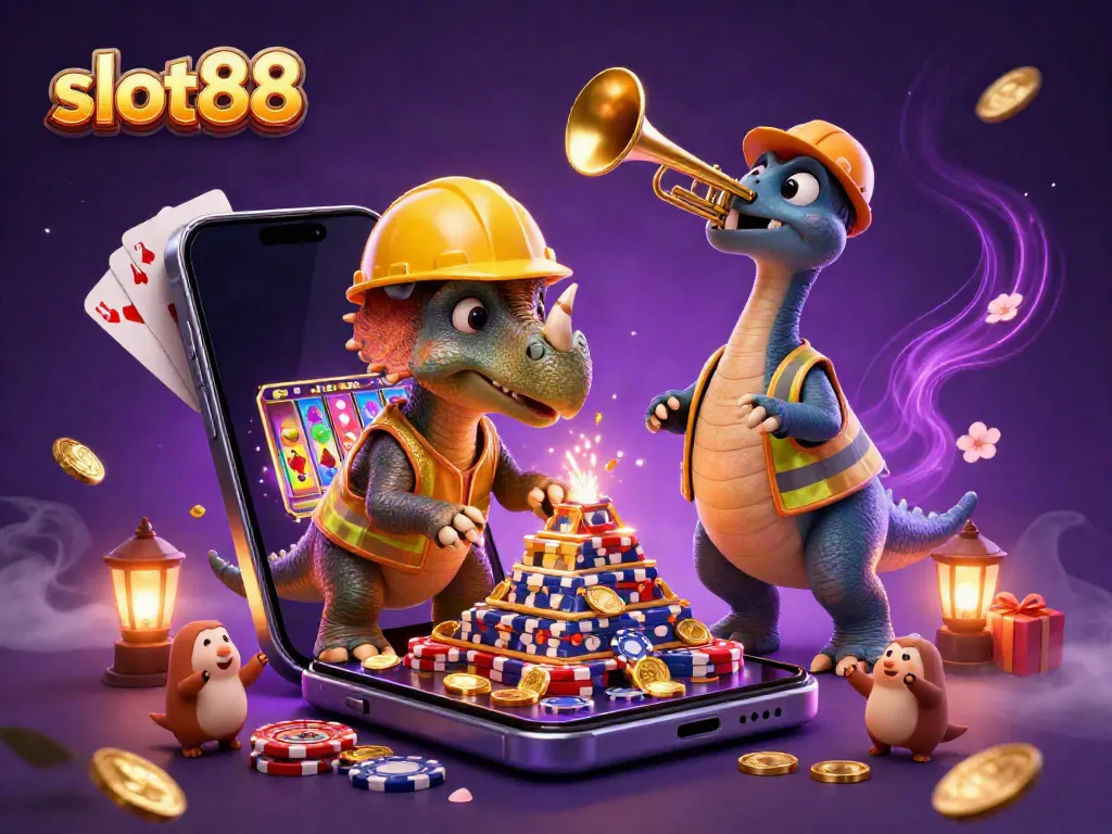 Engage with slot88 gaming excitement in this fun 3D illustration with vibrant characters and casino elements.