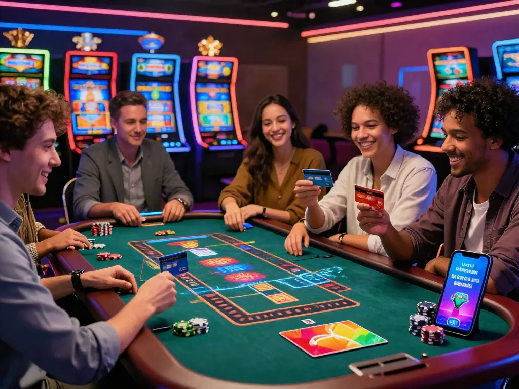Players enjoying exciting games at credit card casinos with vibrant slots and engaging atmosphere.