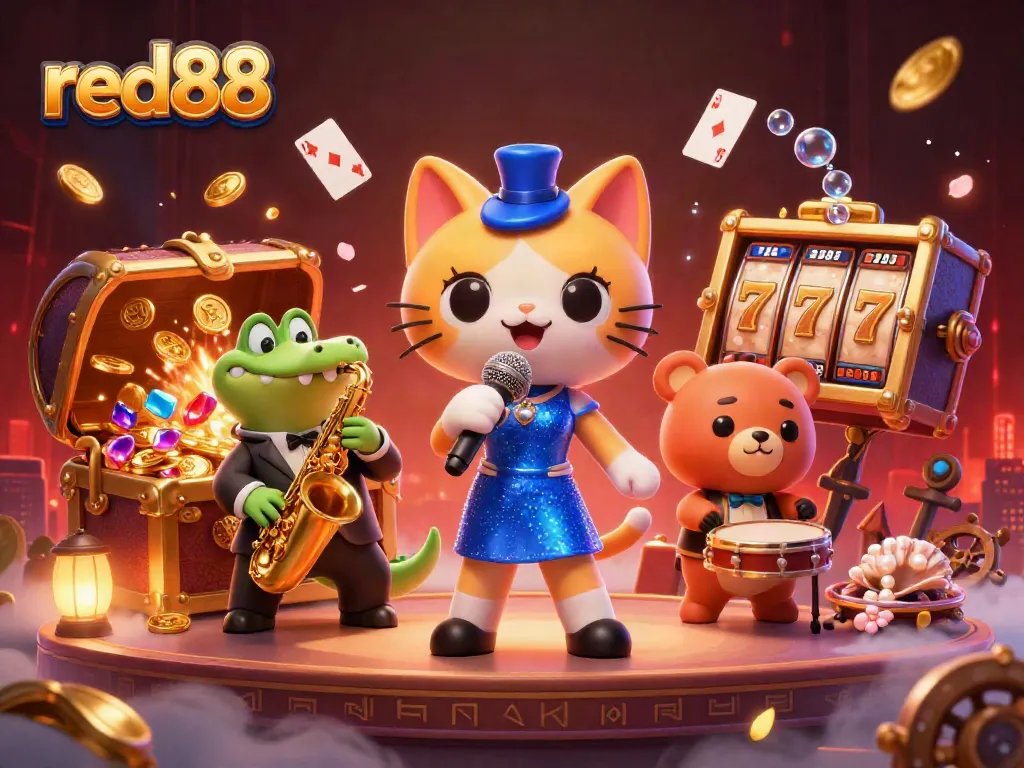 Experience thrilling gaming with red88's exciting casino elements in this vibrant 3D illustration.