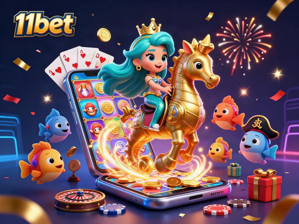 Experience thrilling gaming with 11bet, featuring a magical scene of a mermaid and casino elements.