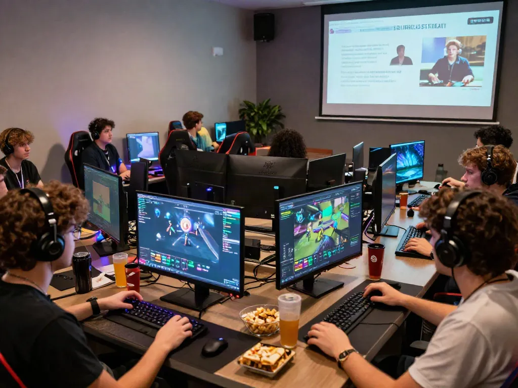 Gamers discussing rokok88 alternatif strategies in a vibrant online event