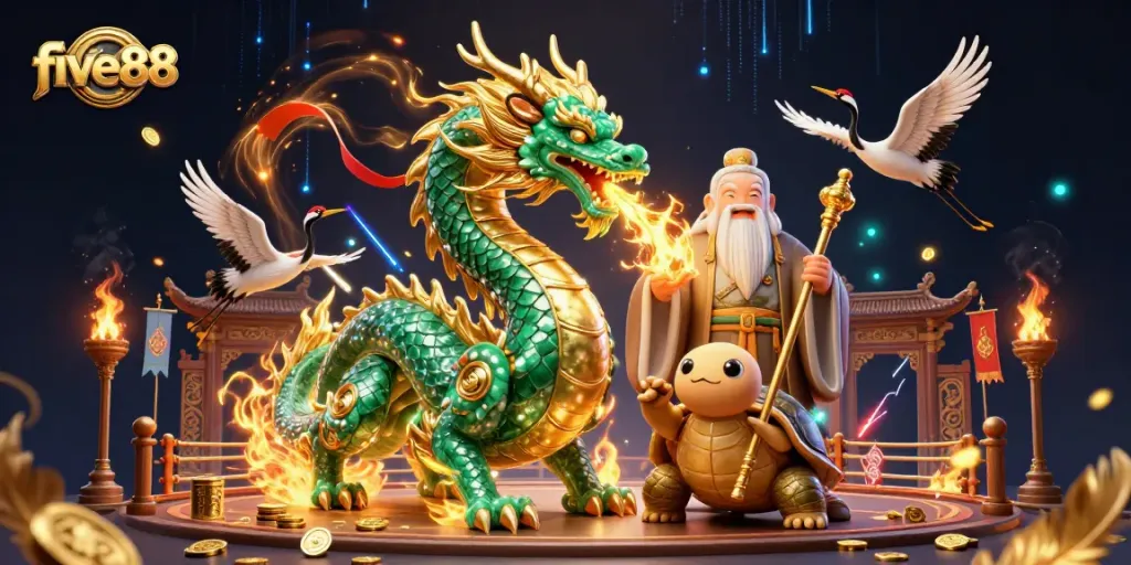 Experience thrilling gameplay at five88 with a stunning dragon and magical casino elements.
