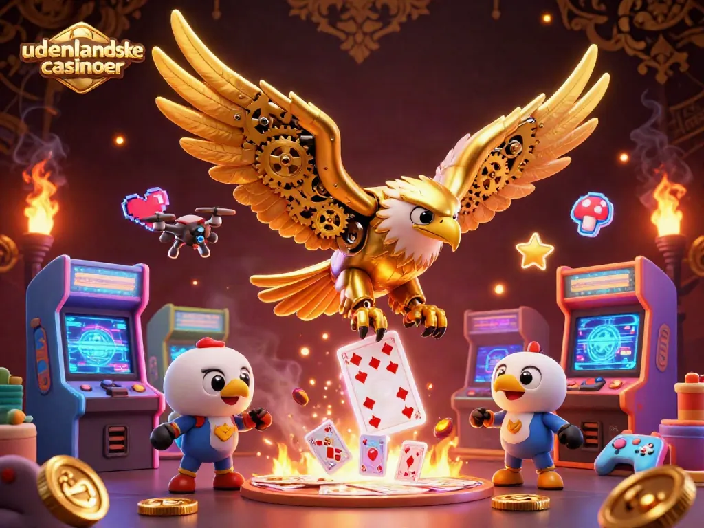Experience excitement with udenlandske casinoer as a golden eagle dives through holographic cards.