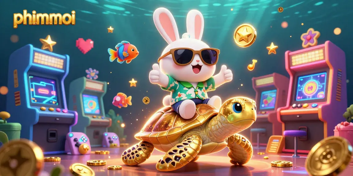Experience phimmoi-themed gaming adventure with a lucky rabbit and golden turtle in a vibrant casino scene.