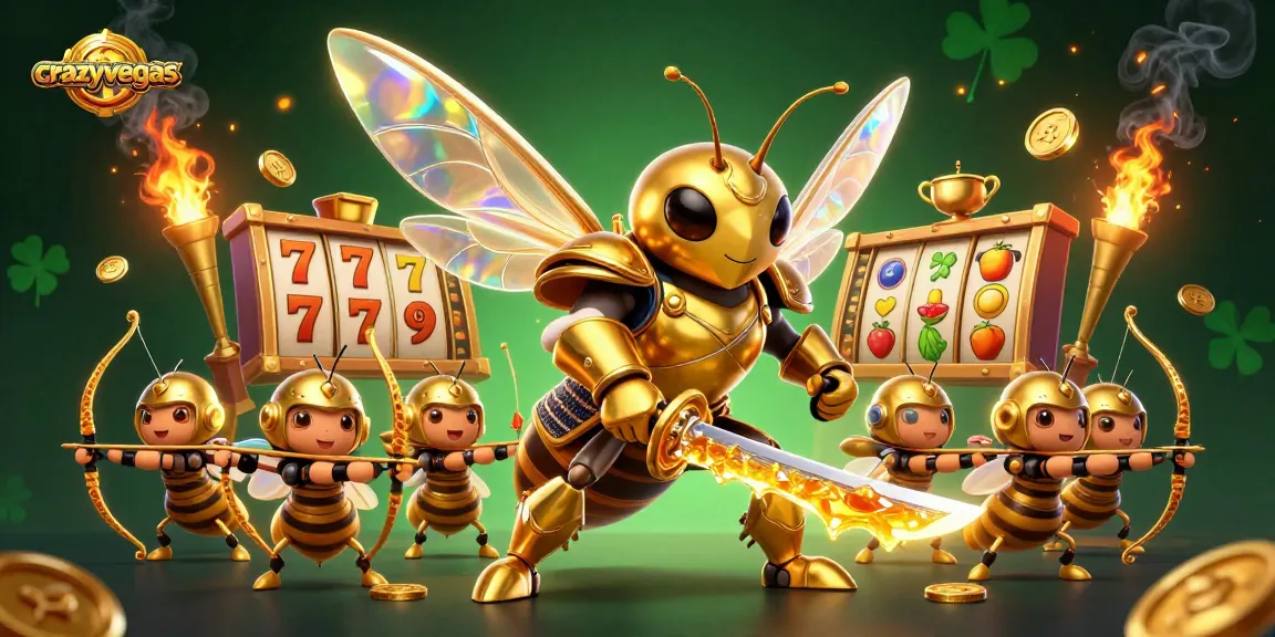 Engage with crazyvegas as a giant hornet samurai battles for jackpot rewards amid vibrant slot action.
